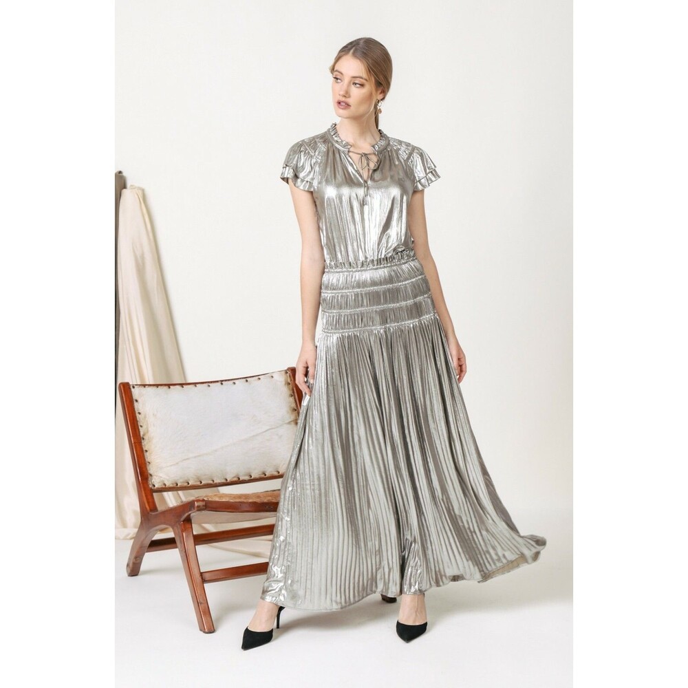 NWOT Current Air Los Angeles Metallic Smocked Waist Maxi Dress